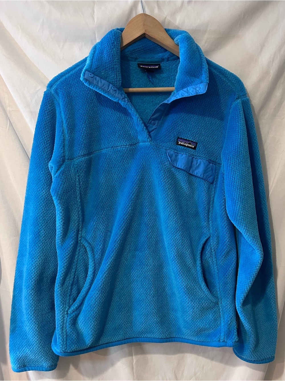 Patagonia Women’s Bright Turquoise Blue Fleece Pullover Size L Classic Fall Warm